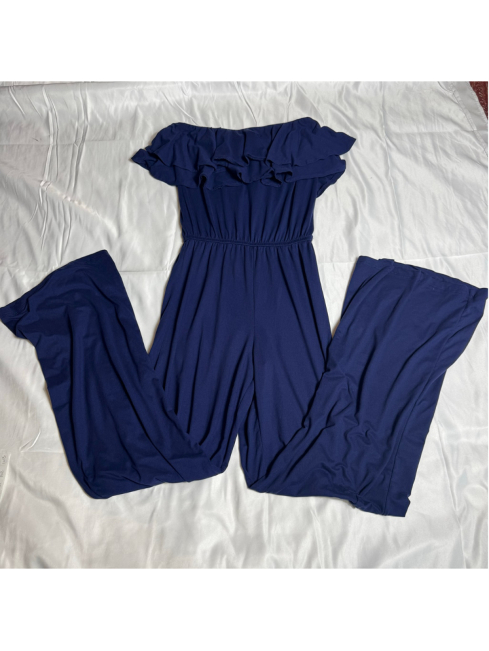 Women's Hot Kiss Blue Off-Shoulder Ruffle Jumpsuit Size M